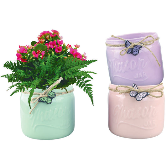 Fairweather Mason Jar Ceramic Planter 5.5"