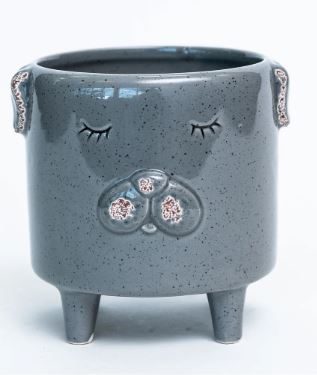 Footed Grey Glazed Puppy Dolomite Container