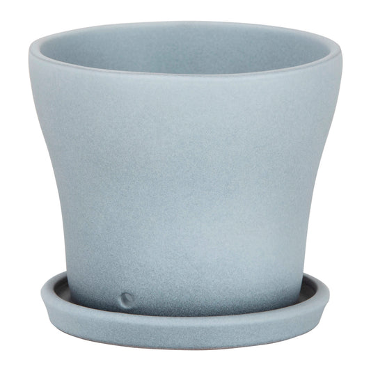 Gray Stone Ceramic Pot with Saucer