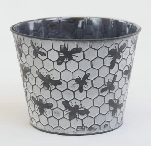 White Washed Bumble Bee Metal Pot