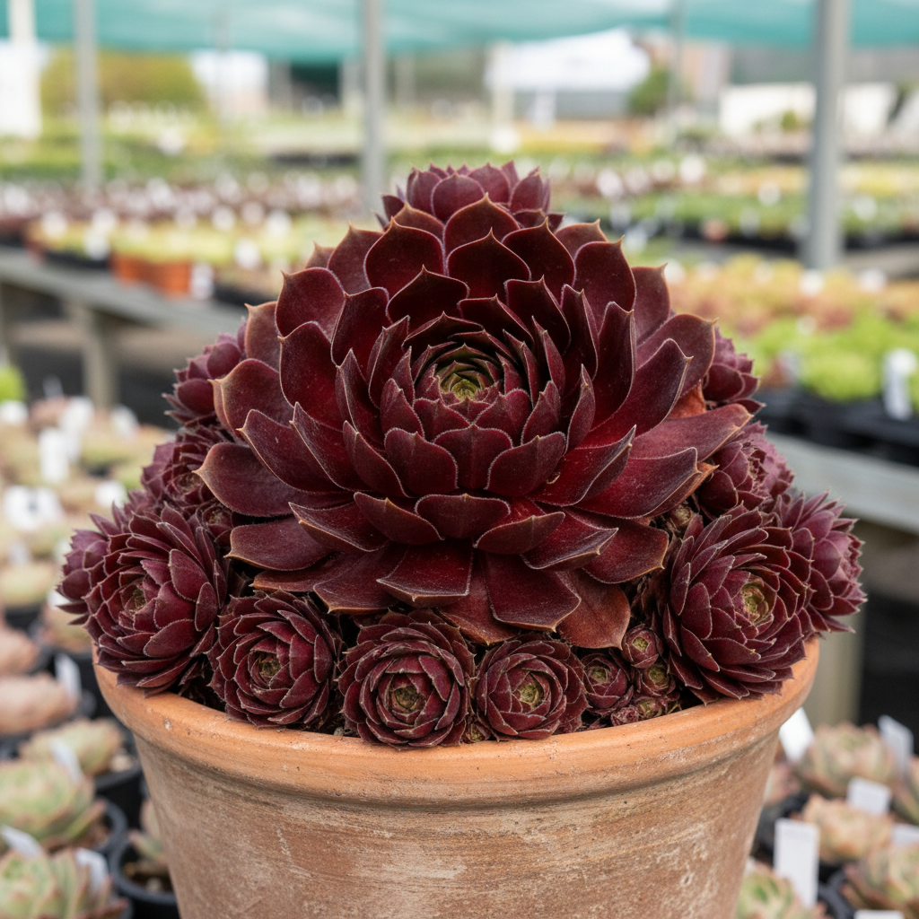 Hens and Chicks Charms 'Giant Maroon Mountain'