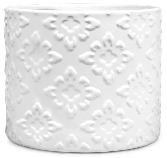 WHITE GLAZED FLORAL MOTIF DOLOMITE CYLINDER